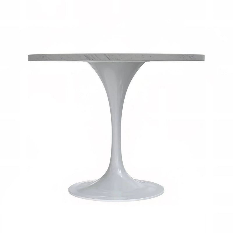 Table à manger ronde en résine avec pied central tulipe en acier blanc