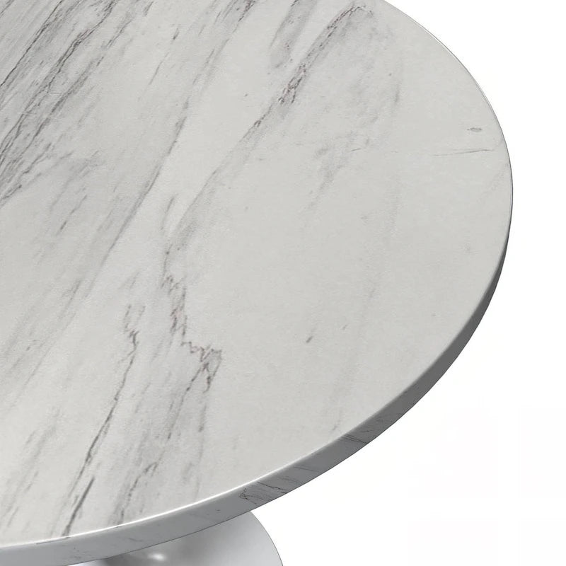 Table à manger ronde en résine avec pied central tulipe en acier blanc