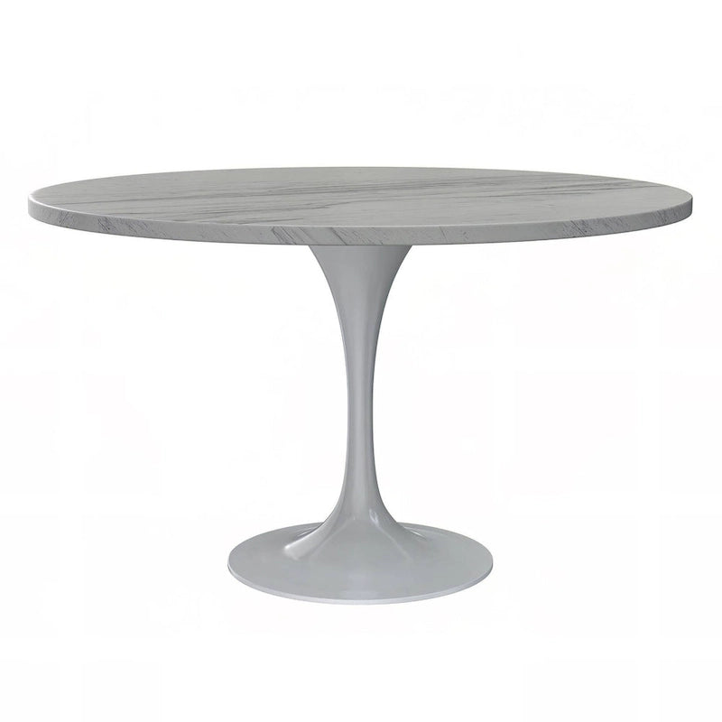 Table à manger ronde en résine avec pied central tulipe en acier blanc