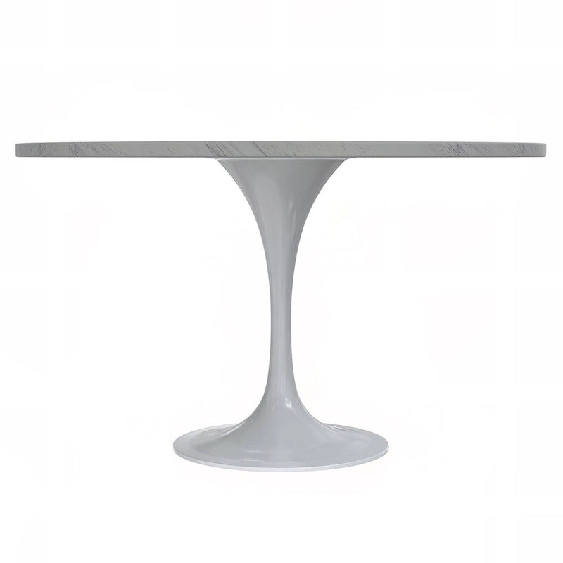 Table à manger ronde en résine avec pied central tulipe en acier blanc