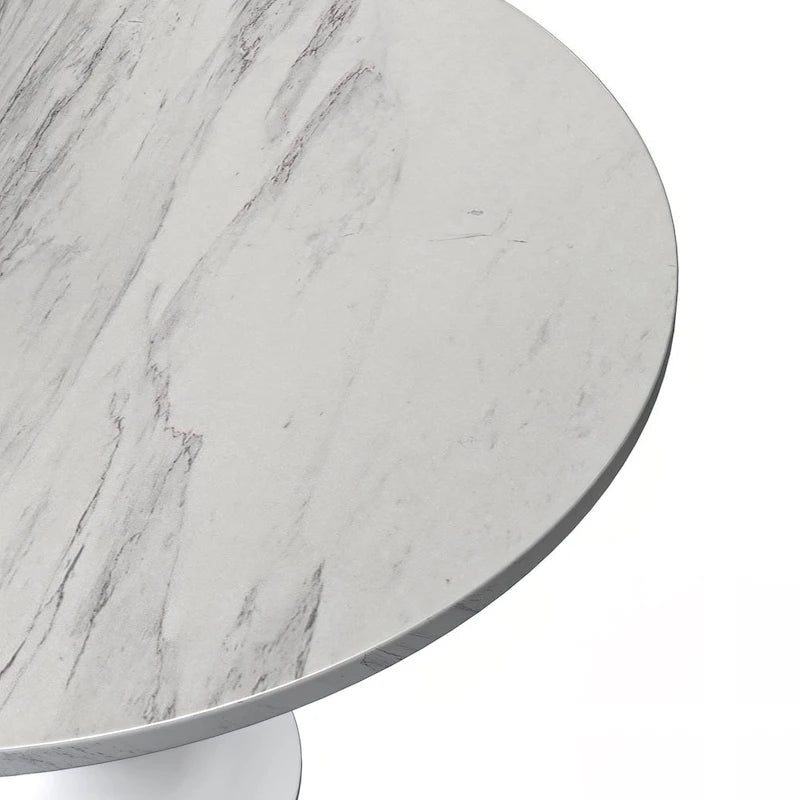 Table à manger ronde en résine avec pied central tulipe en acier blanc