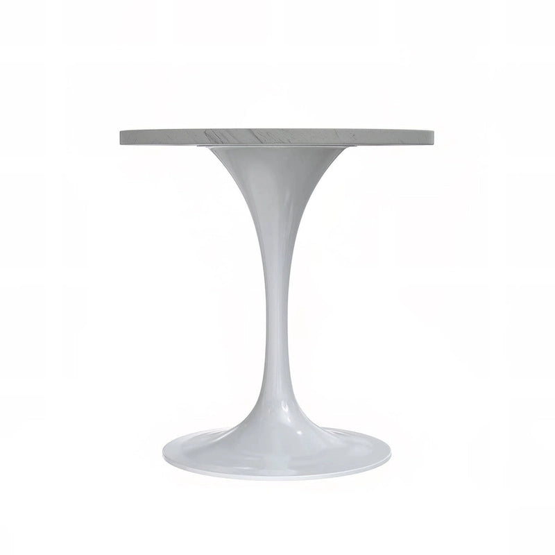 Table à manger ronde en résine avec pied central tulipe en acier blanc