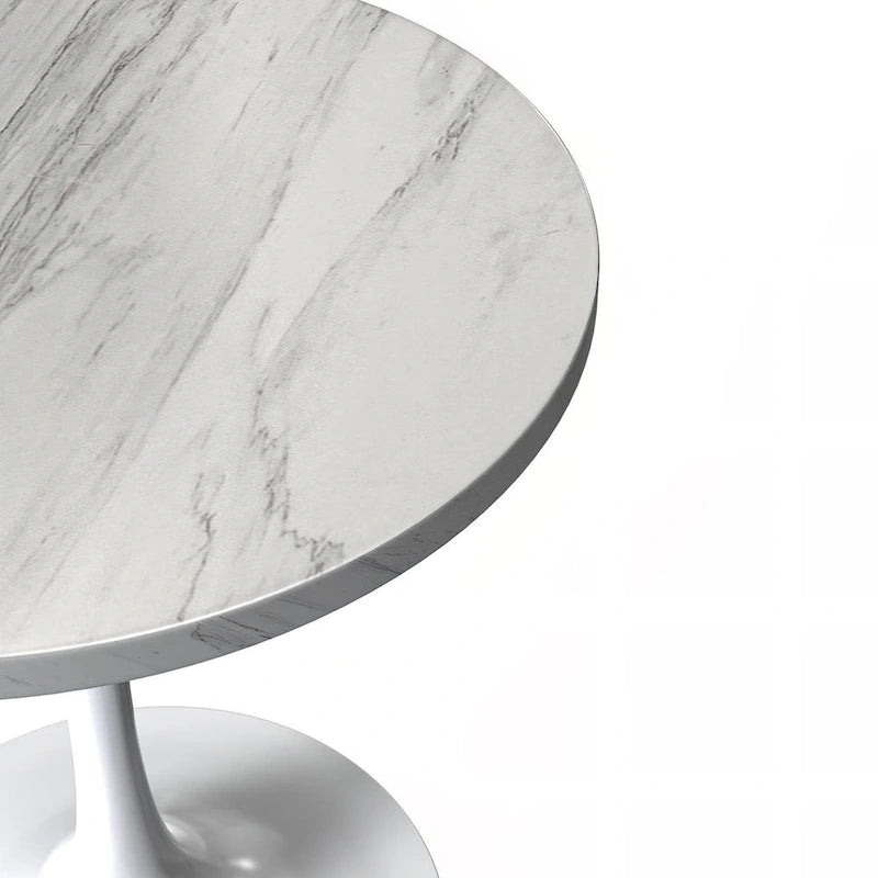 Table à manger ronde en résine avec pied central tulipe en acier blanc
