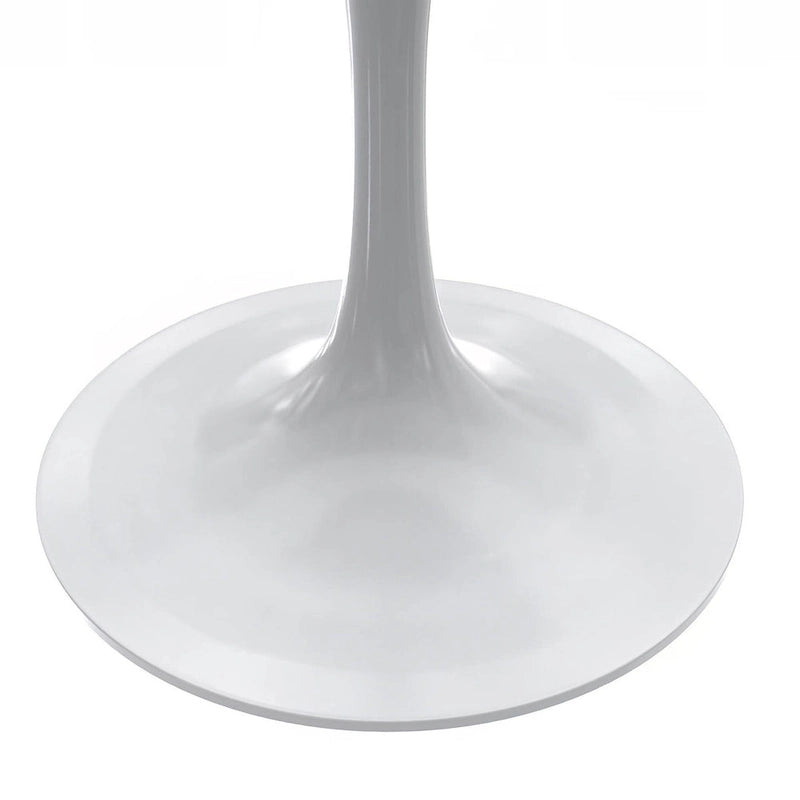 Table à manger ronde en résine avec pied central tulipe en acier blanc