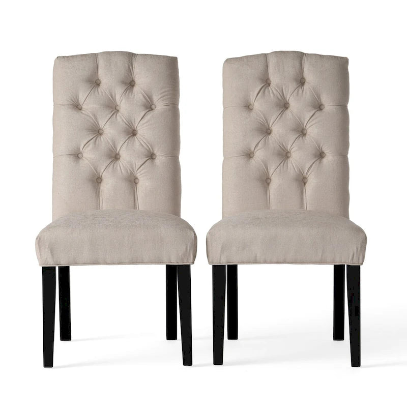 Chaise de salle à manger capitonnée avec dossier boutonné et pieds en bois foncé