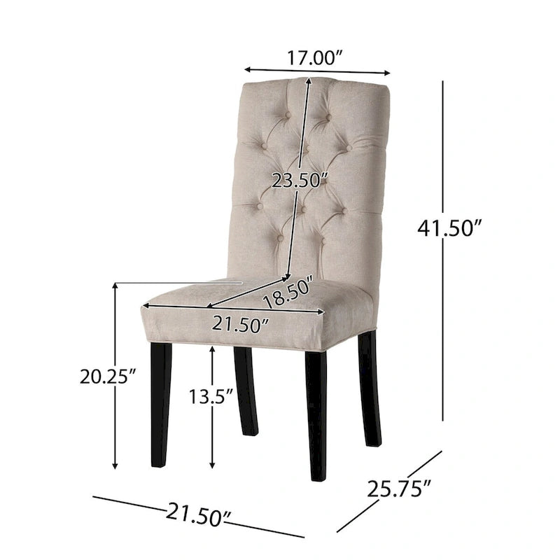 Chaise de salle à manger capitonnée avec dossier boutonné et pieds en bois foncé