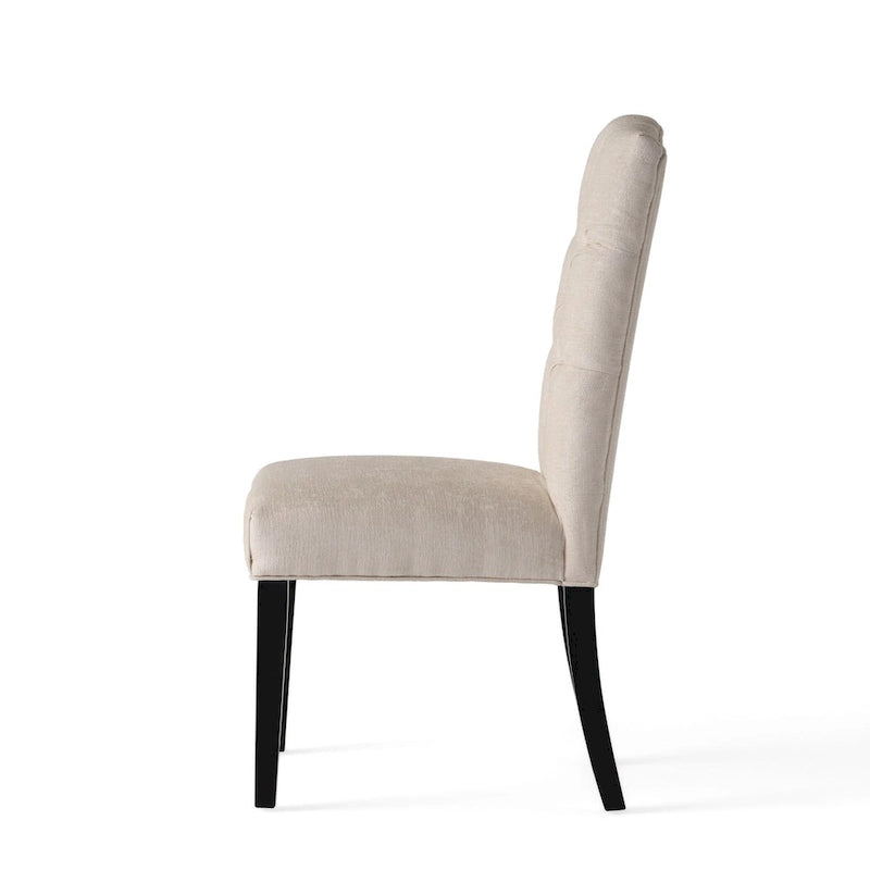 Chaise de salle à manger capitonnée avec dossier boutonné et pieds en bois foncé