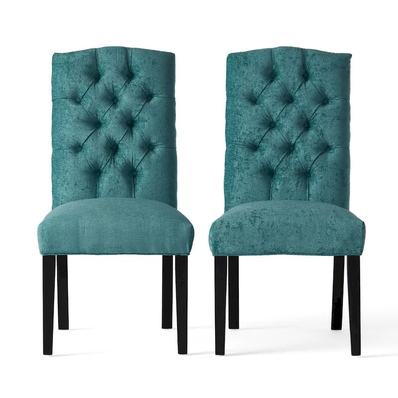 Chaise de salle à manger capitonnée avec dossier boutonné et pieds en bois foncé