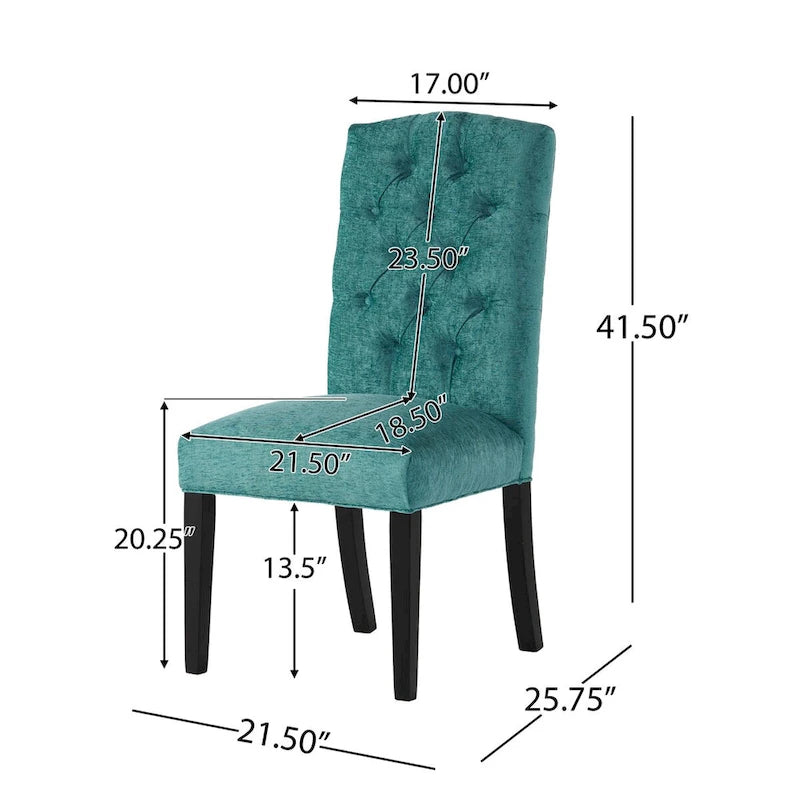 Chaise de salle à manger capitonnée avec dossier boutonné et pieds en bois foncé