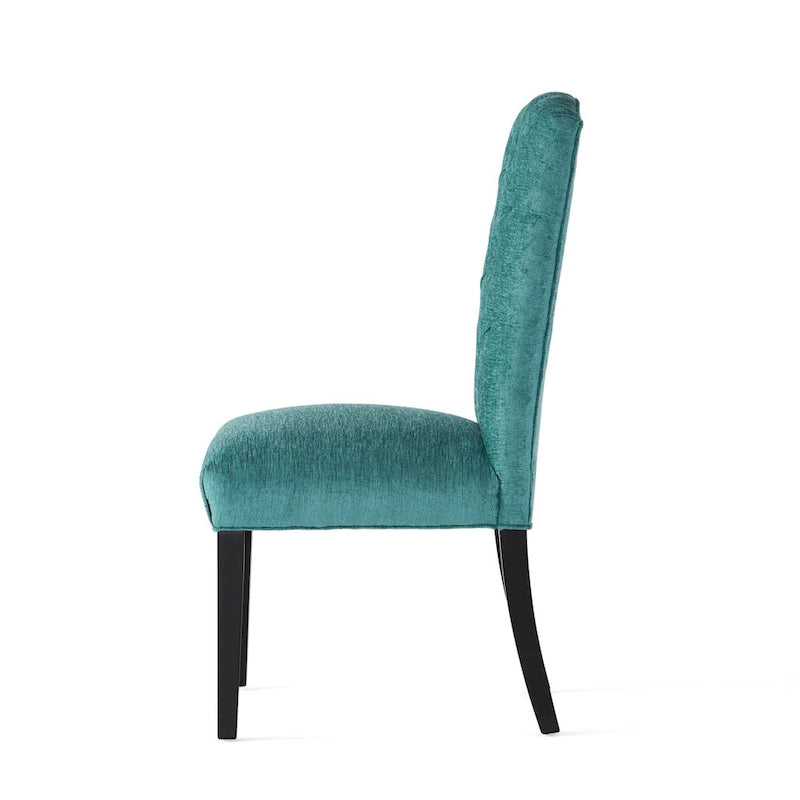 Chaise de salle à manger capitonnée avec dossier boutonné et pieds en bois foncé