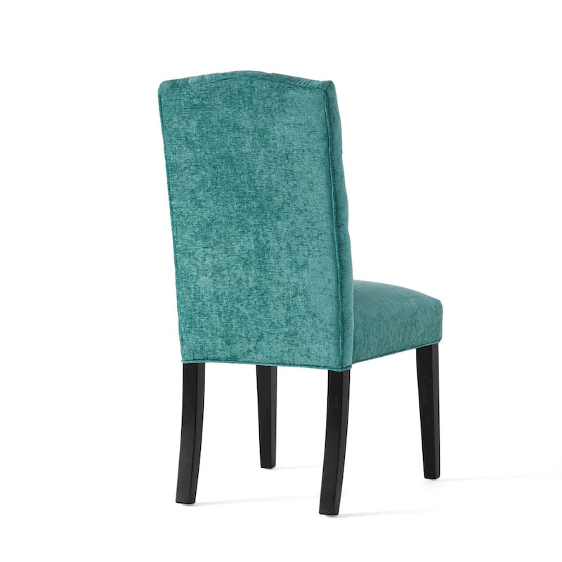 Chaise de salle à manger capitonnée avec dossier boutonné et pieds en bois foncé