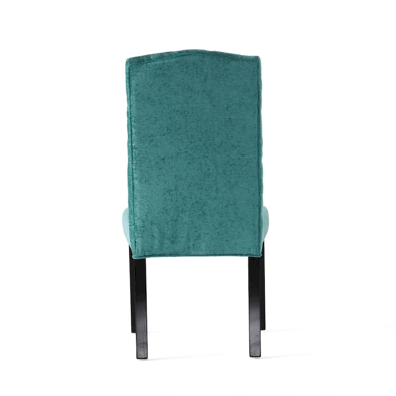 Chaise de salle à manger capitonnée avec dossier boutonné et pieds en bois foncé