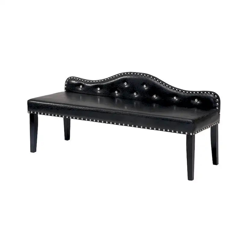 Banc d'appoint capitonné Camelback en similicuir noir avec garniture cloutée