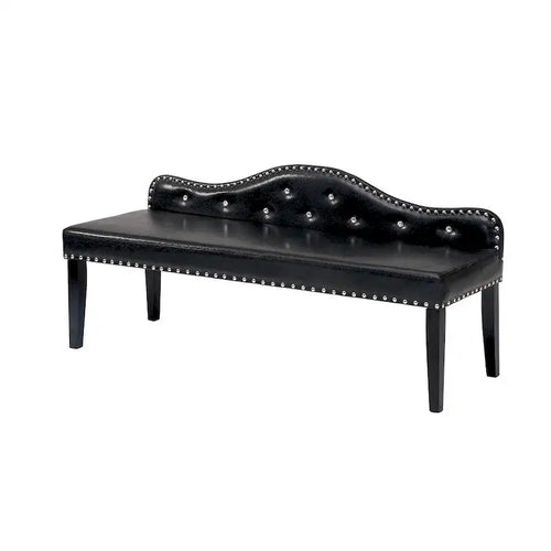 Banc d'appoint capitonné Camelback en similicuir noir avec garniture cloutée