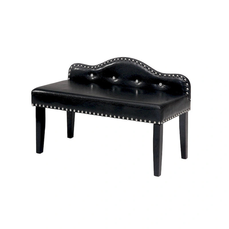 Banc d'appoint capitonné Camelback en similicuir noir avec garniture cloutée