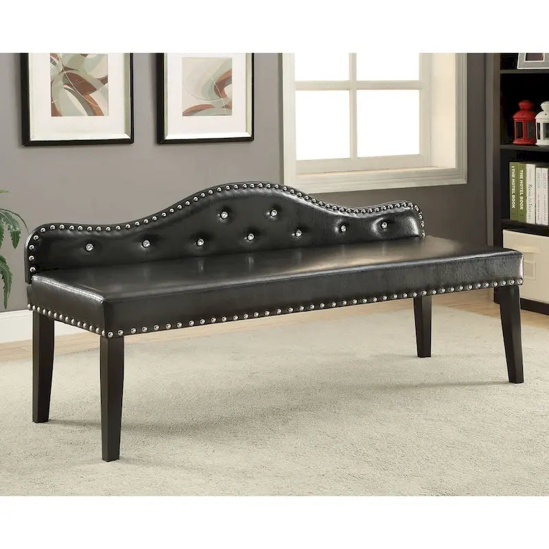 Banc d'appoint capitonné Camelback en similicuir noir avec garniture cloutée