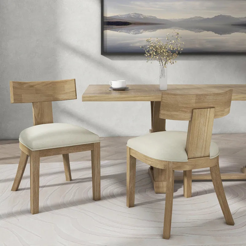 Chaise de salle à manger moderne incurvée en bois d'hévéa à lattes, dossier en tissu naturel