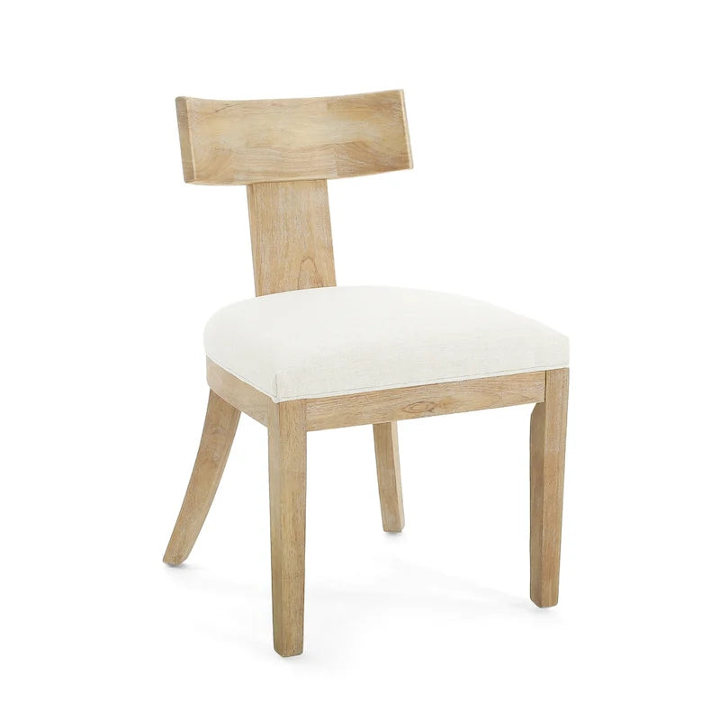 Chaise de salle à manger moderne incurvée en bois d'hévéa à lattes, dossier en tissu naturel