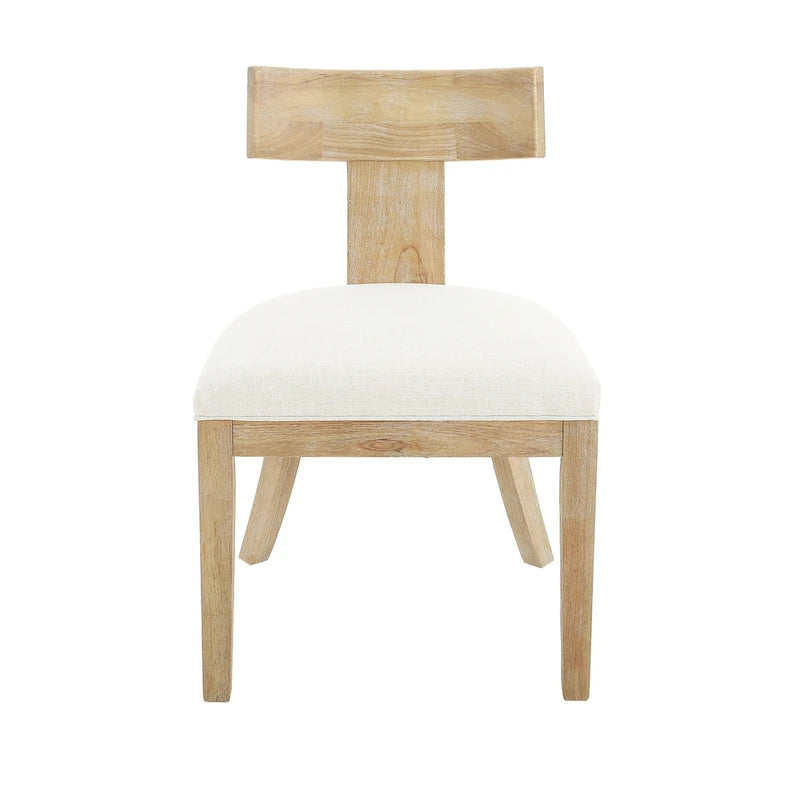 Chaise de salle à manger moderne incurvée en bois d'hévéa à lattes, dossier en tissu naturel