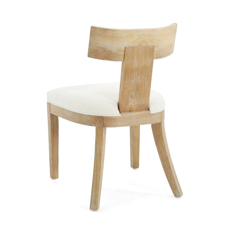 Chaise de salle à manger moderne incurvée en bois d'hévéa à lattes, dossier en tissu naturel