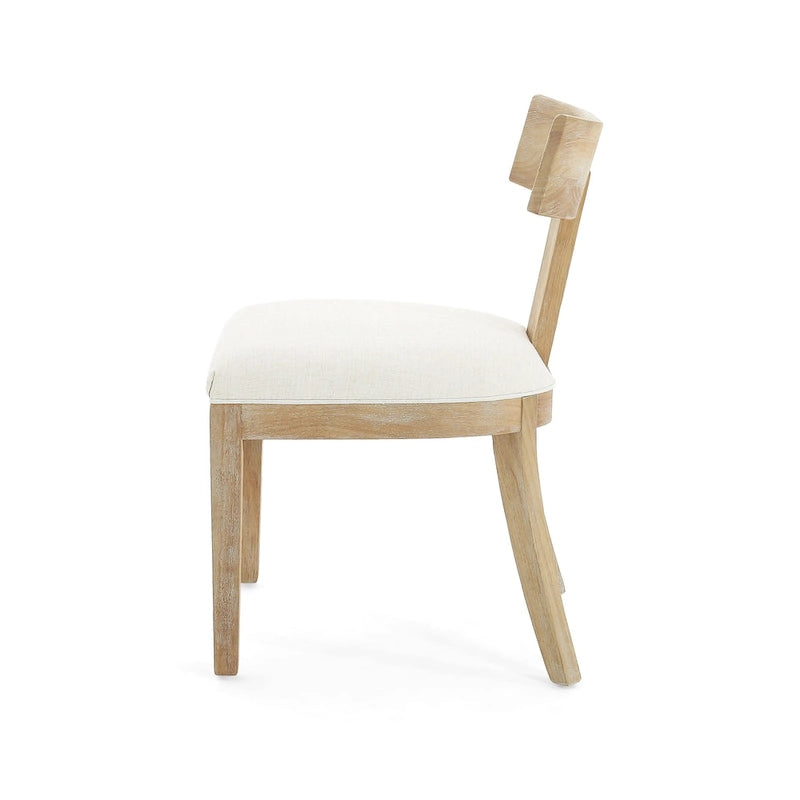 Chaise de salle à manger moderne incurvée en bois d'hévéa à lattes, dossier en tissu naturel