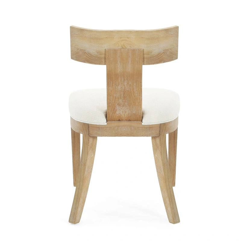 Chaise de salle à manger moderne incurvée en bois d'hévéa à lattes, dossier en tissu naturel