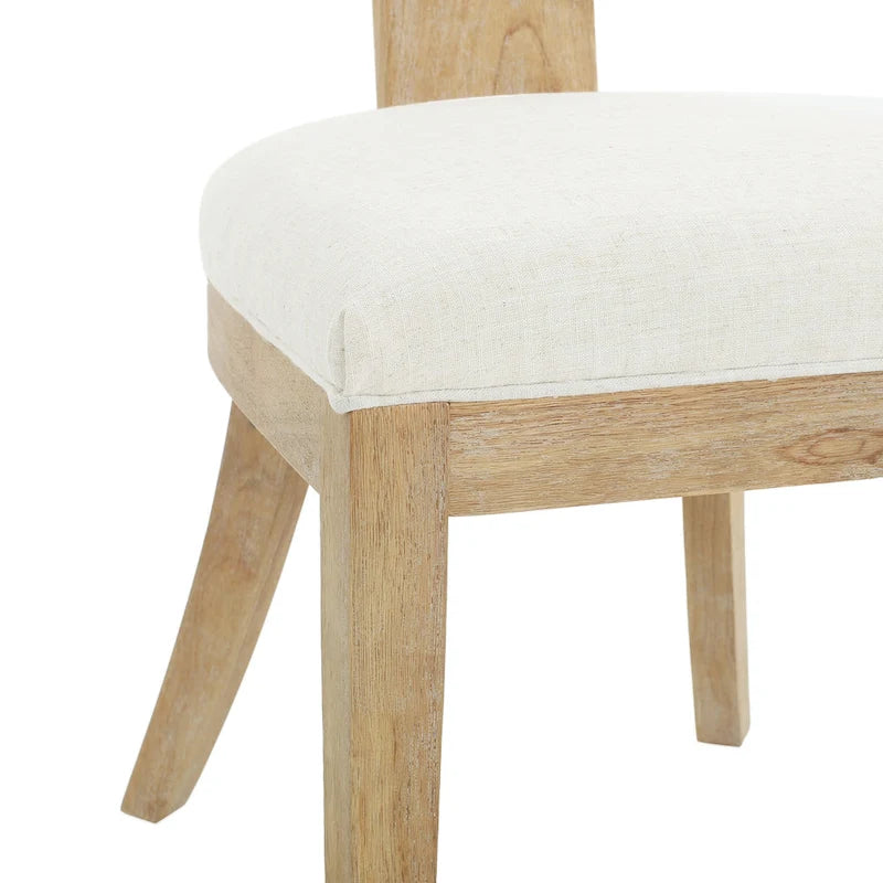 Chaise de salle à manger moderne incurvée en bois d'hévéa à lattes, dossier en tissu naturel