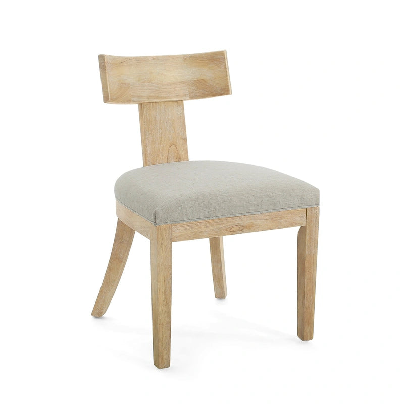 Chaise de salle à manger moderne incurvée en bois d'hévéa à lattes, dossier en tissu naturel