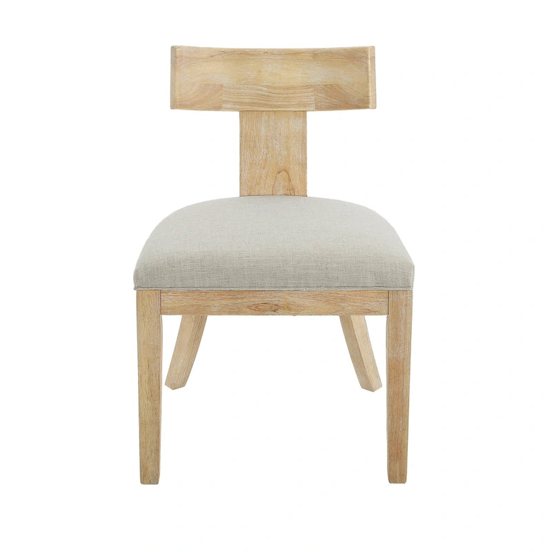 Chaise de salle à manger moderne incurvée en bois d'hévéa à lattes, dossier en tissu naturel