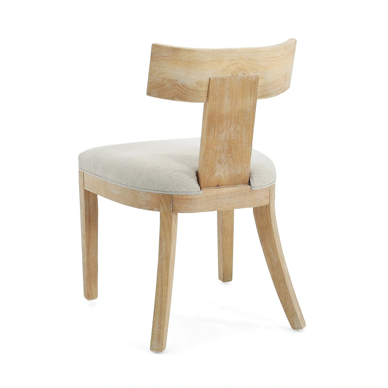 Chaise de salle à manger moderne incurvée en bois d'hévéa à lattes, dossier en tissu naturel