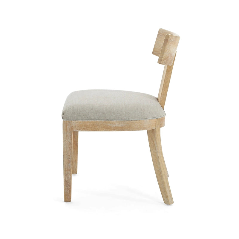 Chaise de salle à manger moderne incurvée en bois d'hévéa à lattes, dossier en tissu naturel