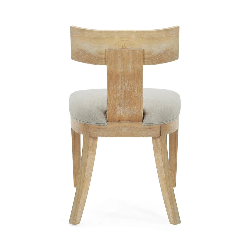 Chaise de salle à manger moderne incurvée en bois d'hévéa à lattes, dossier en tissu naturel