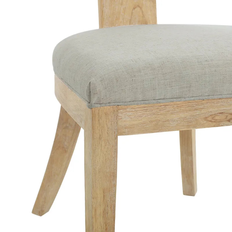 Chaise de salle à manger moderne incurvée en bois d'hévéa à lattes, dossier en tissu naturel