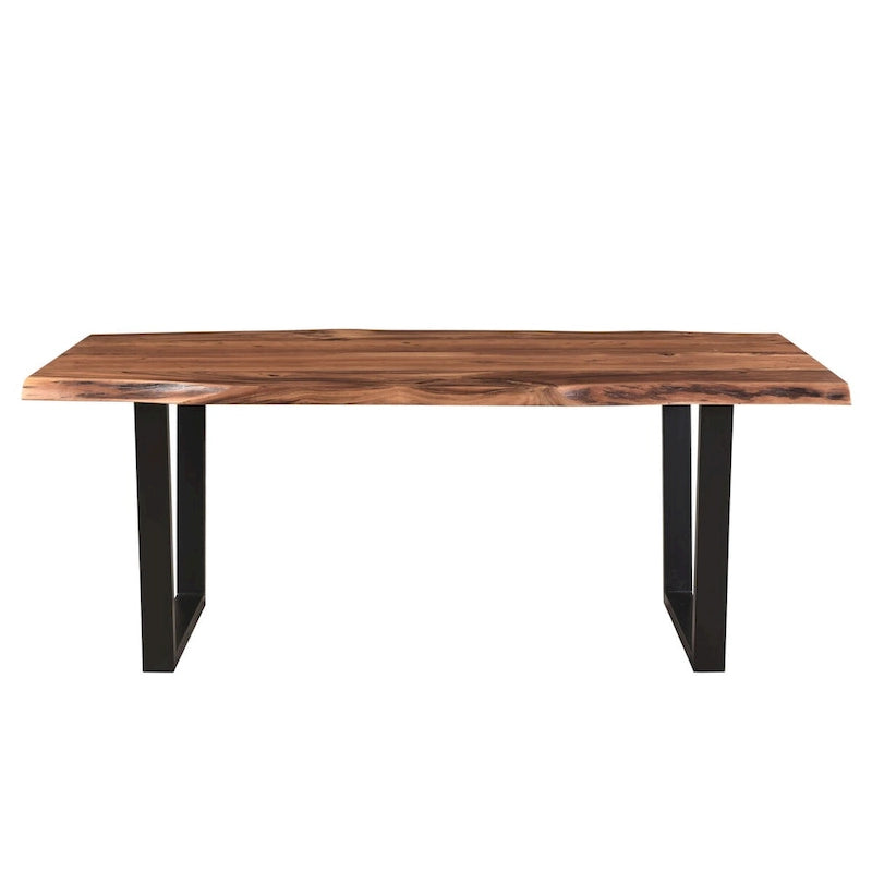 Table à manger en bois d'acacia massif avec pieds en métal noir Marron