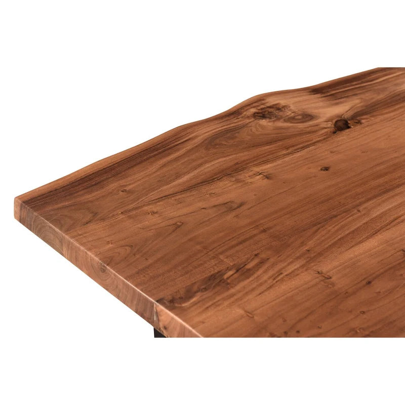 Table à manger en bois d'acacia massif avec pieds en métal noir Marron