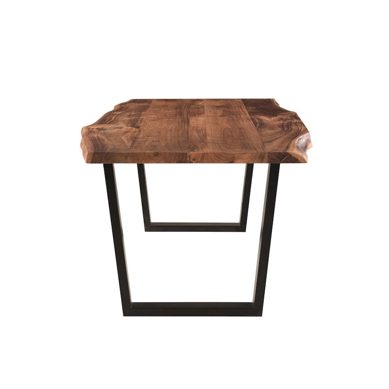 Table à manger en bois d'acacia massif avec pieds en métal noir Marron