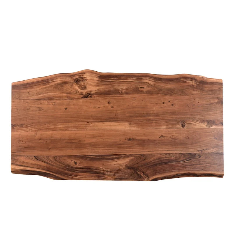 Table à manger en bois d'acacia massif avec pieds en métal noir Marron