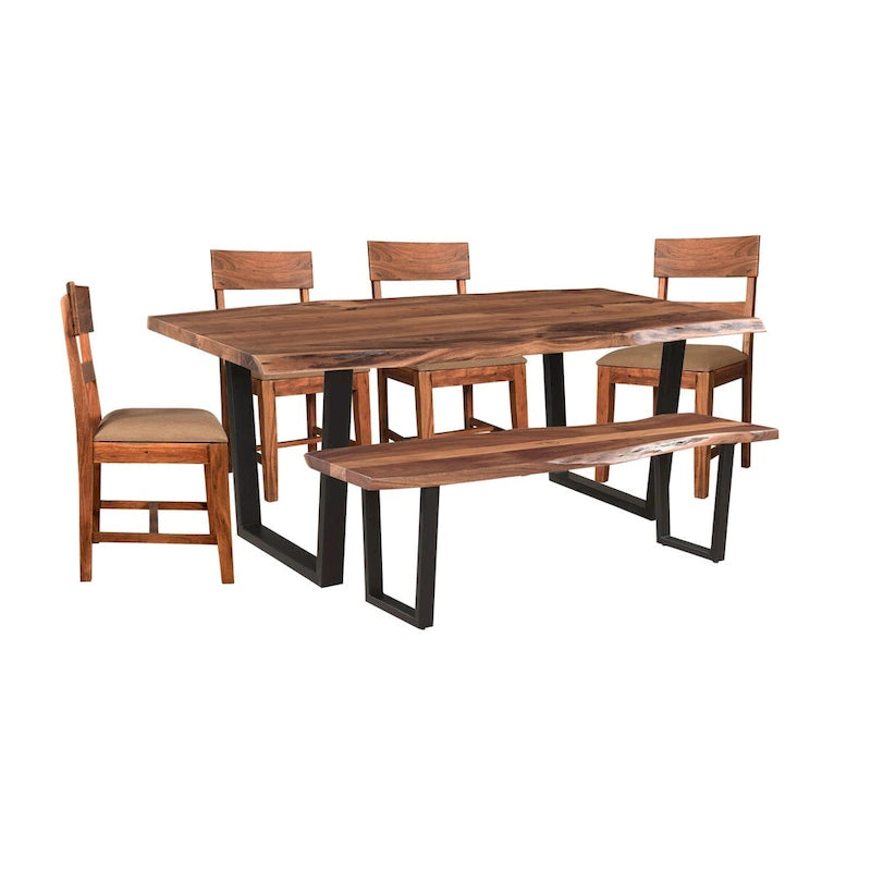 Table à manger en bois d'acacia massif avec pieds en métal noir Marron