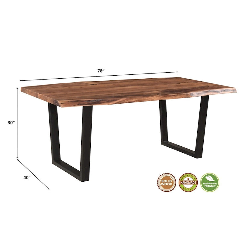Table à manger en bois d'acacia massif avec pieds en métal noir Marron