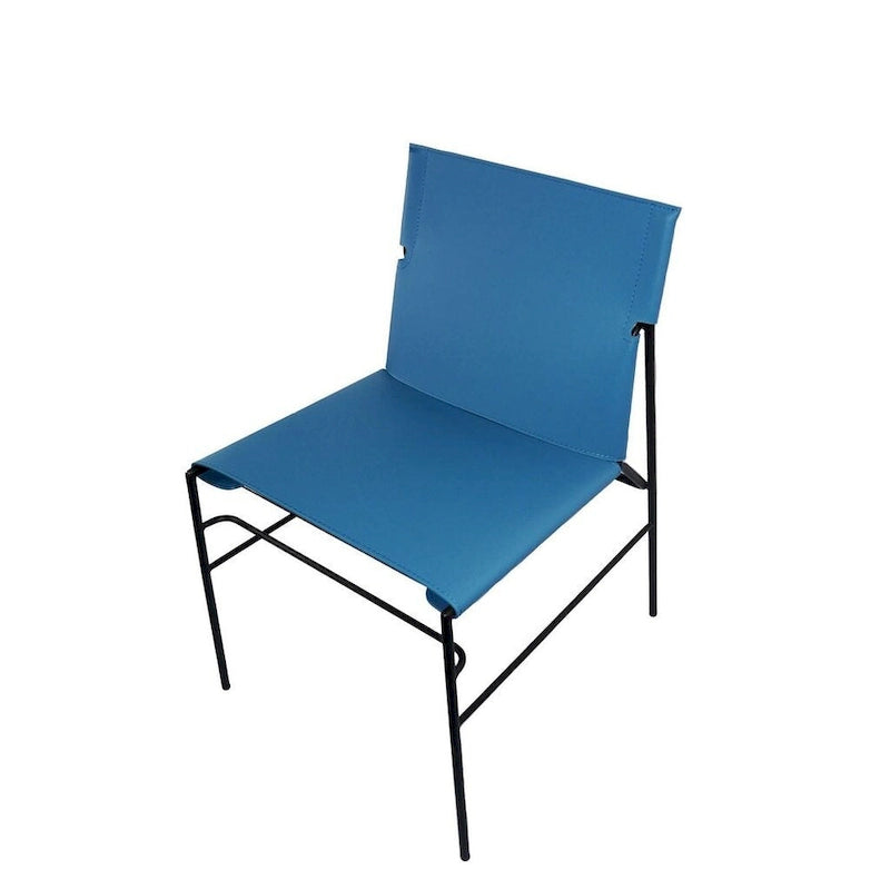 Chaise de salle à manger bleue minimaliste en cuir recyclé avec surpiqûres
