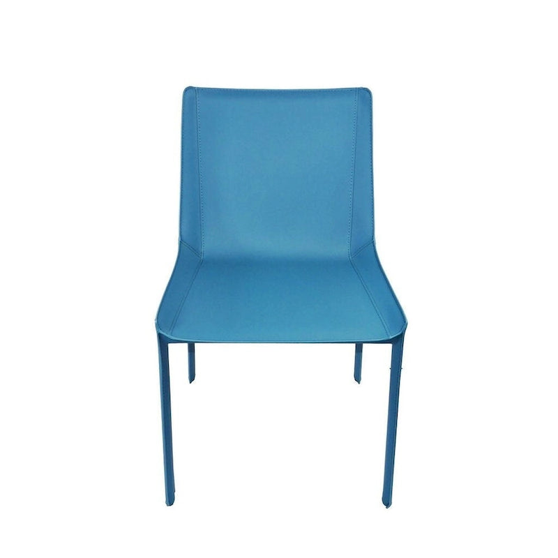 Chaise de salle à manger bleue minimaliste en cuir recyclé avec surpiqûres