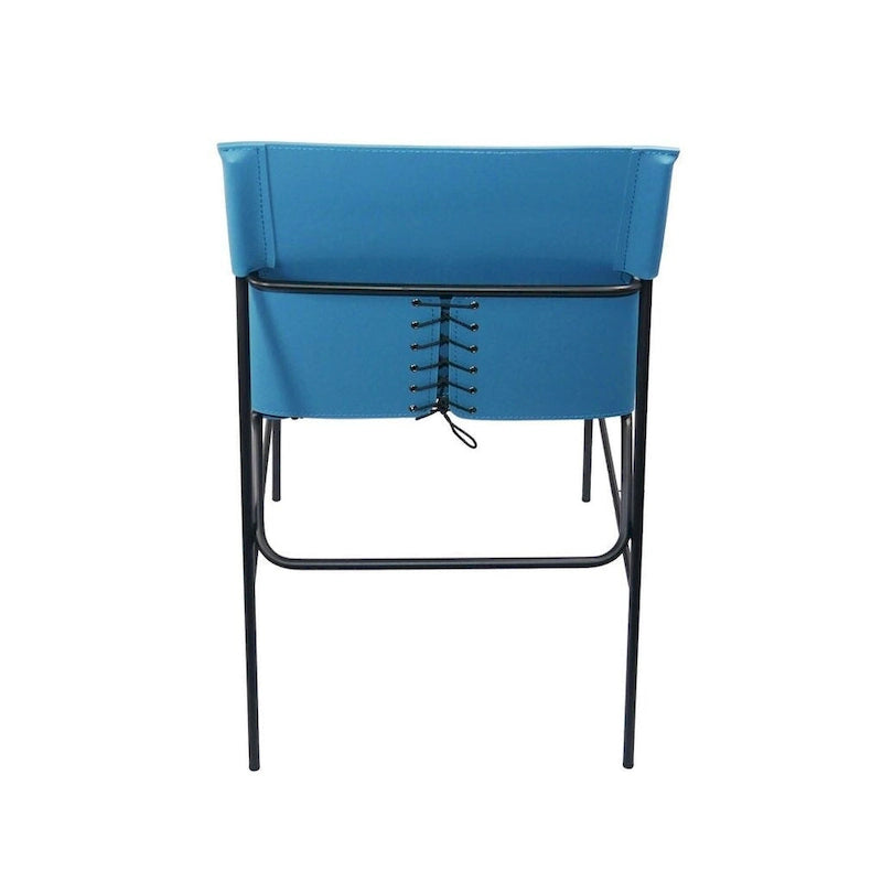 Chaise de salle à manger bleue minimaliste en cuir recyclé avec surpiqûres