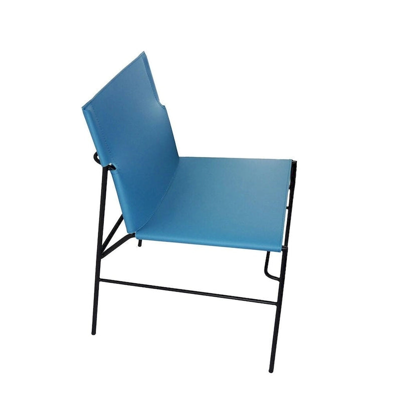 Chaise de salle à manger bleue minimaliste en cuir recyclé avec surpiqûres